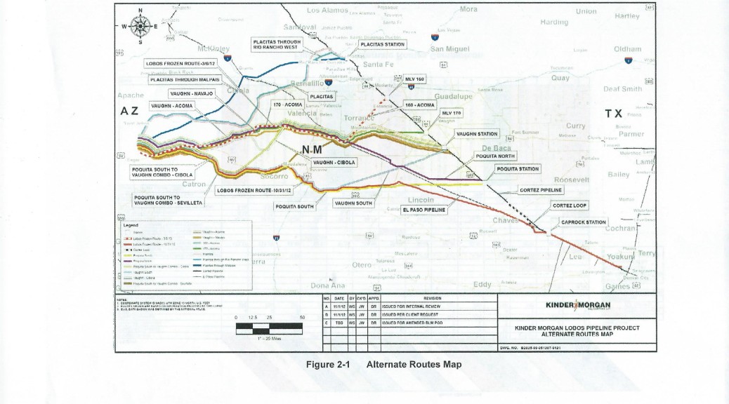 This are some of the proposed routes of the KM pipeline across New Mexico. It will go under the Rio Grande and Rio Puerco if allowed.